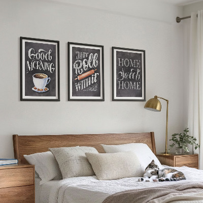 Lot de 3 tableaux pour salon Inscriptions sur les motifs de cuisine domestique