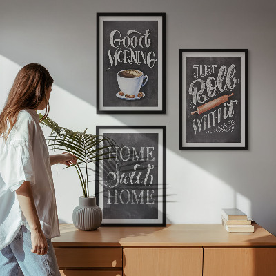 Lot de 3 tableaux pour salon Inscriptions sur les motifs de cuisine domestique