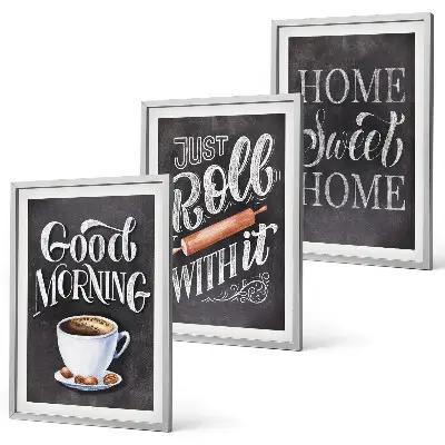 Lot de 3 tableaux pour salon avec inscriptions sur les motifs de cuisine