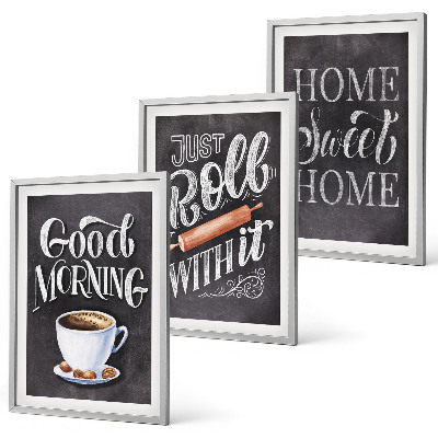 Lot de 3 tableaux pour salon Inscriptions sur les motifs de cuisine domestique