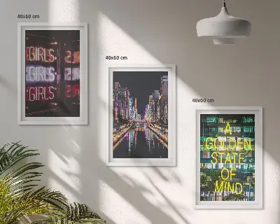 Cadre photo mural représentant des enseignes lumineuses sur la rivière la nuit