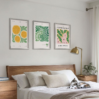 Lot de 3 tableaux pour salon Motifs pastel de fruits et de plantes