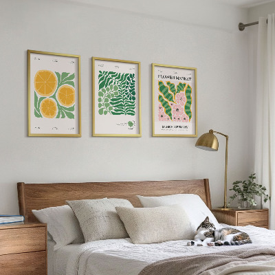 Lot de 3 tableaux pour salon Motifs pastel de fruits et de plantes