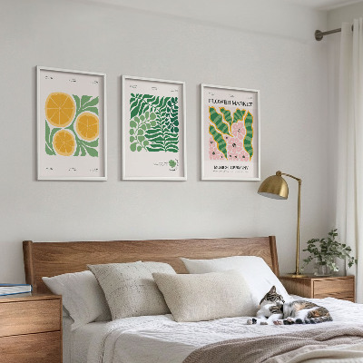 Lot de 3 tableaux pour salon Motifs pastel de fruits et de plantes