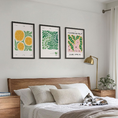 Lot de 3 tableaux pour salon Motifs pastel de fruits et de plantes