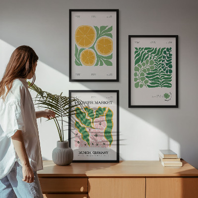Lot de 3 tableaux pour salon Motifs pastel de fruits et de plantes