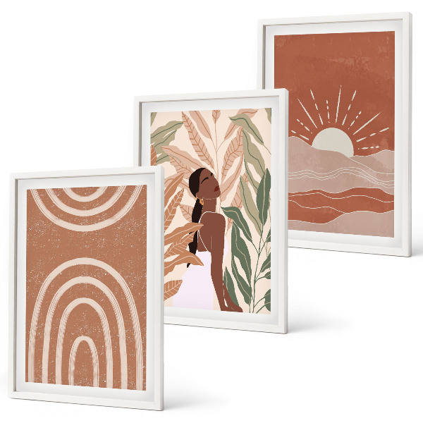 Lot de 3 tableaux pour salon Formes abstraites bohèmes