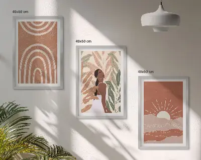 Lot de 3 tableaux pour salon motifs aux formes abstraites bohèmes