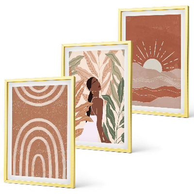 Lot de 3 tableaux pour salon Formes abstraites bohèmes