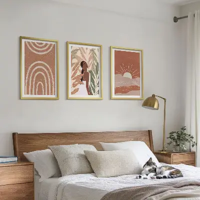 Lot de 3 tableaux pour salon motifs aux formes abstraites bohèmes