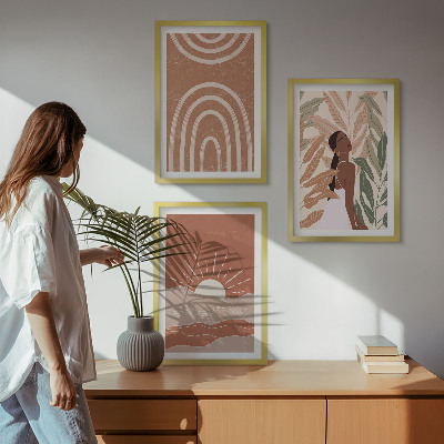 Lot de 3 tableaux pour salon Formes abstraites bohèmes