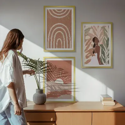 Lot de 3 tableaux pour salon motifs aux formes abstraites bohèmes