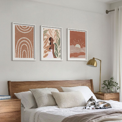 Lot de 3 tableaux pour salon Formes abstraites bohèmes
