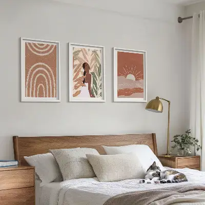 Lot de 3 tableaux pour salon motifs aux formes abstraites bohèmes