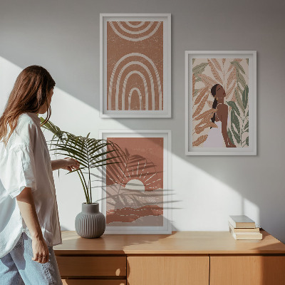 Lot de 3 tableaux pour salon Formes abstraites bohèmes