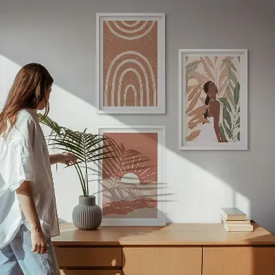 Lot de 3 tableaux pour salon motifs aux formes abstraites bohèmes