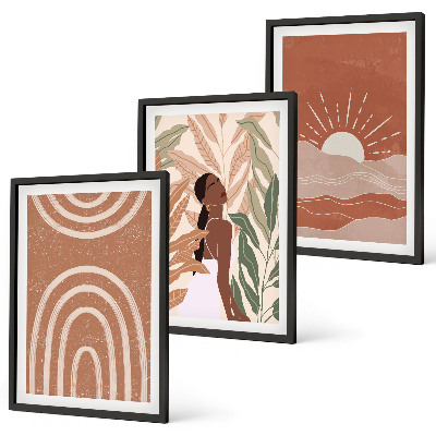 Lot de 3 tableaux pour salon Formes abstraites bohèmes