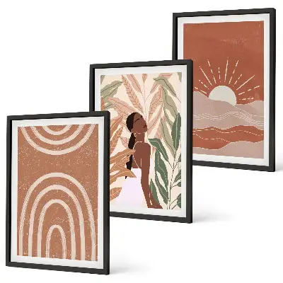 Lot de 3 tableaux pour salon motifs aux formes abstraites bohèmes