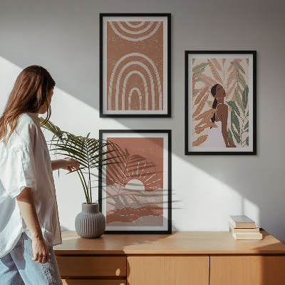 Lot de 3 tableaux pour salon Formes abstraites bohèmes