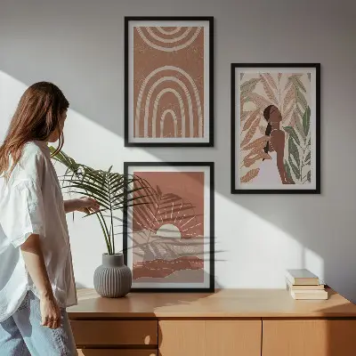 Lot de 3 tableaux pour salon motifs aux formes abstraites bohèmes