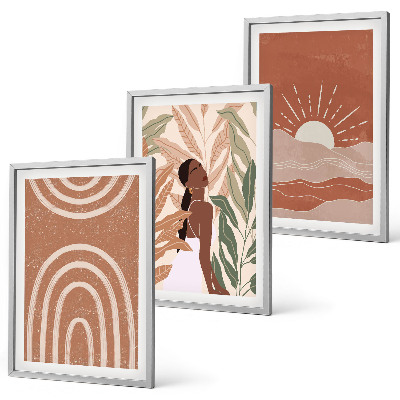 Lot de 3 tableaux pour salon Formes abstraites bohèmes
