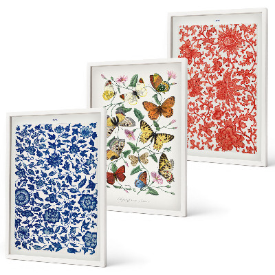 Cadre photo mural Ornements vintage de fleurs et de papillons