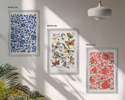 Cadre photo mural Ornements vintage de fleurs et de papillons