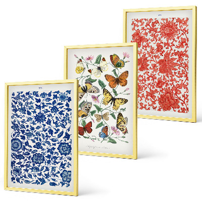 Cadre photo mural Ornements vintage de fleurs et de papillons