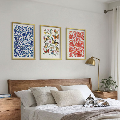 Cadre photo mural Ornements vintage de fleurs et de papillons