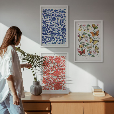 Cadre photo mural Ornements vintage de fleurs et de papillons