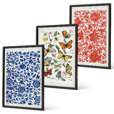Cadre photo mural Ornements vintage de fleurs et de papillons