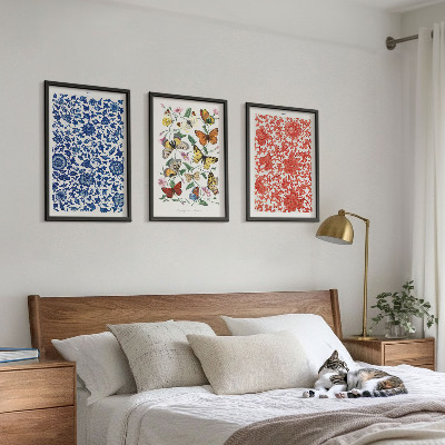 Cadre photo mural Ornements vintage de fleurs et de papillons