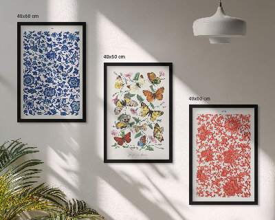 Cadre photo mural Ornements vintage de fleurs et de papillons