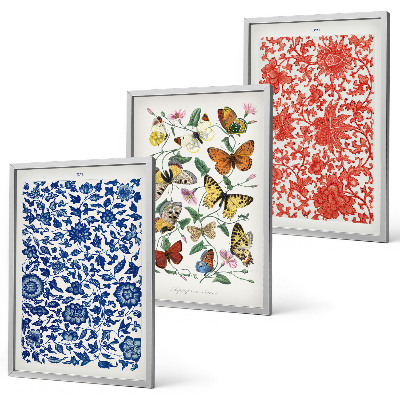 Cadre photo mural Ornements vintage de fleurs et de papillons