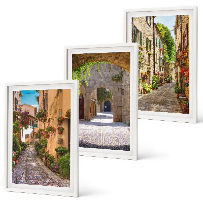 Lot de 3 tableaux pour salon Rues italiennes fleurs architecture
