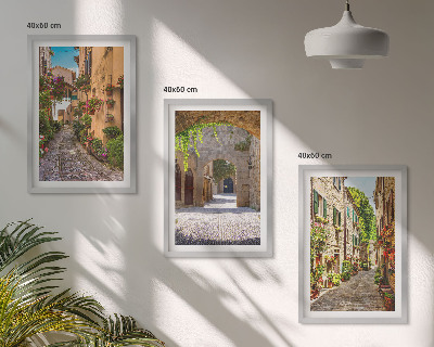 Lot de 3 tableaux pour salon Rues italiennes fleurs architecture