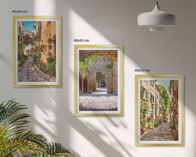 Lot de 3 tableaux pour salon Rues italiennes fleurs architecture