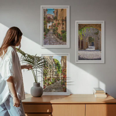 Lot de 3 tableaux pour salon Rues italiennes fleurs architecture