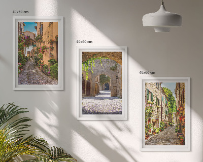 Lot de 3 tableaux pour salon Rues italiennes fleurs architecture