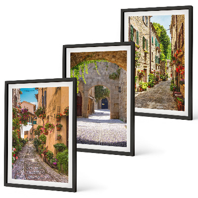 Lot de 3 tableaux pour salon Rues italiennes fleurs architecture