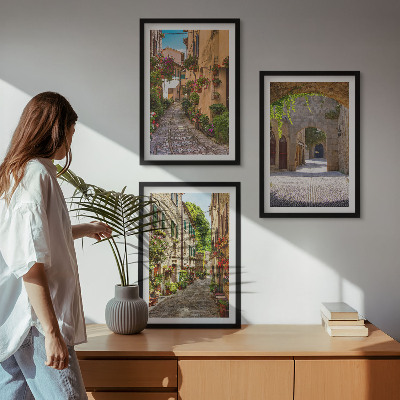 Lot de 3 tableaux pour salon Rues italiennes fleurs architecture