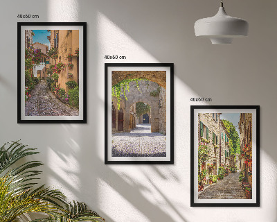 Lot de 3 tableaux pour salon Rues italiennes fleurs architecture