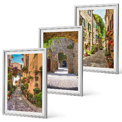 Lot de 3 tableaux pour salon Rues italiennes fleurs architecture