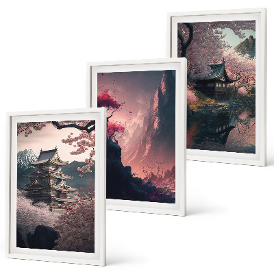 Lot de 3 tableaux pour salon Paysages fantastiques des montagnes japonaises