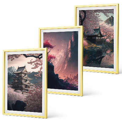 Lot de 3 tableaux pour salon Paysages fantastiques des montagnes japonaises