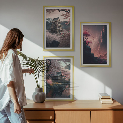 Lot de 3 tableaux pour salon Paysages fantastiques des montagnes japonaises