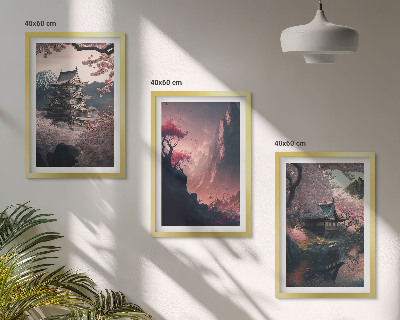 Lot de 3 tableaux pour salon Paysages fantastiques des montagnes japonaises