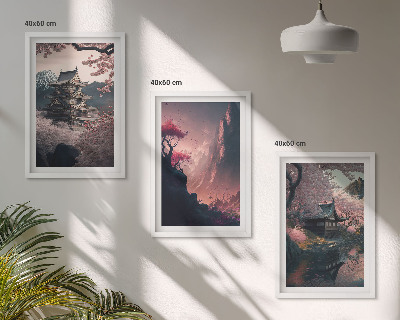 Lot de 3 tableaux pour salon Paysages fantastiques des montagnes japonaises