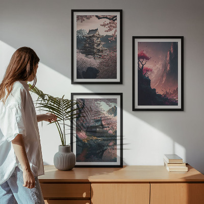 Lot de 3 tableaux pour salon Paysages fantastiques des montagnes japonaises