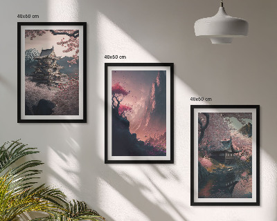 Lot de 3 tableaux pour salon Paysages fantastiques des montagnes japonaises